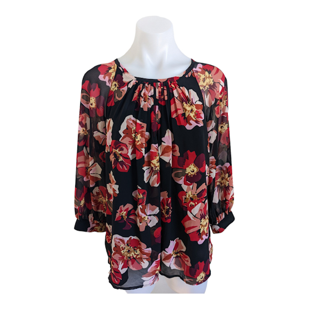 Madewell Size XS Tie-Back Bubble Sleeve Top French Rose Floral Sheer